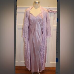 Vintage Lavender Satin Nightgown and Robe Set
